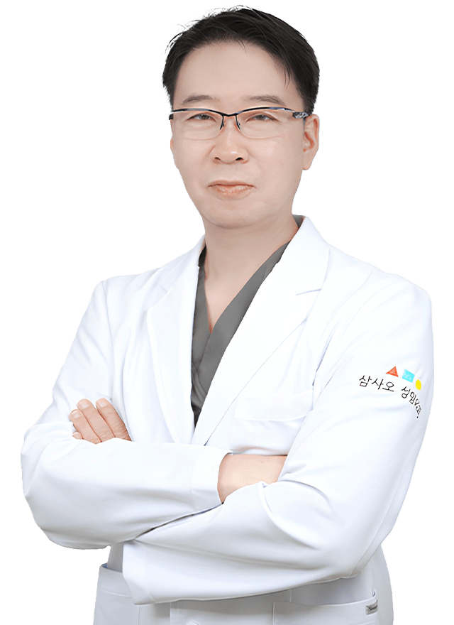 Doctor in lab coat for 345 plastic surgery where natural results are achieved.